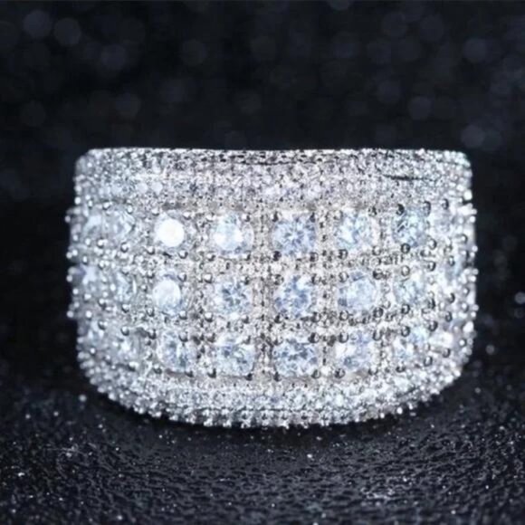 NEW WIDE PAVE BAND 925 STERLING SILVER DIAMOND RING - Picture 3 of 7